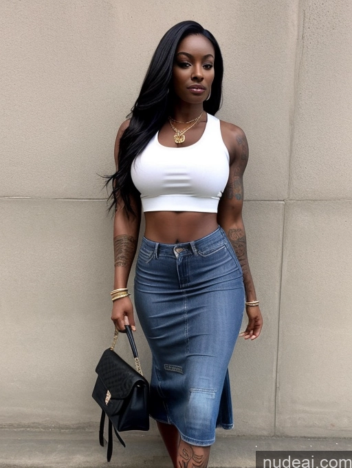 ai nude image of a pregnant woman in a white top and blue denim skirt pics of African Dark Skin Muscular Perfect Boobs Tattoos Busty Perfect Body Blouse Casual Crop Top Dress Hip Hop Jacket Jeans Long Skirt Professor Teacher 90s Long Hair