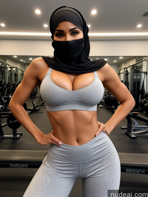 ai nude image of a woman in a gray top and grey pants posing for a picture pics of Perfect Boobs Busty Skinny Abs Gym Thong Yoga Pants Soft + Warm Miss Universe Model Niqab Transparent