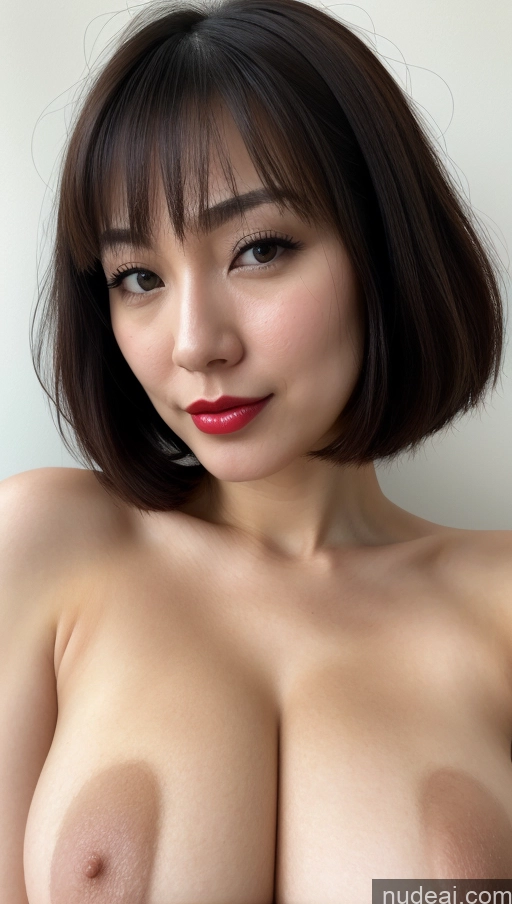 ai nude image of a close up of a woman with a very big breast pics of Woman One Huge Boobs Beautiful Lipstick Fairer Skin 30s Black Hair Bobcut Japanese Close-up View Detailed Simple