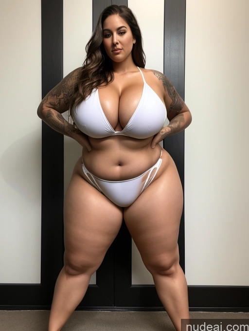 ai nude image of araffe woman in a white bikini posing for a picture pics of Lingerie Model Busty Huge Boobs Perfect Boobs Beautiful Tattoos Big Ass Thick Chubby Big Hips Long Legs Perfect Body Fairer Skin Oiled Body 30s Ponytail White Bikini Martial Arts