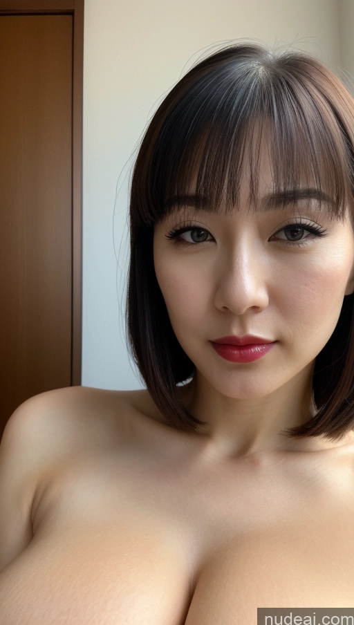 ai nude image of arafed asian woman with a big breast posing for a picture pics of Woman One Huge Boobs Beautiful Lipstick Fairer Skin 30s Black Hair Bobcut Japanese Close-up View Detailed Simple Suit