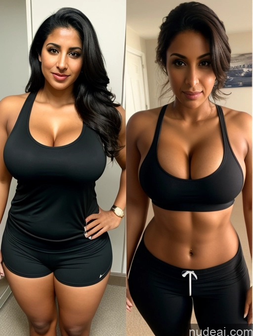 ai nude image of two women in black sports wear posing for a picture pics of Athlete Big Hips Dark Skin Big Ass Long Hair Arabic Busty 30s Tank Top