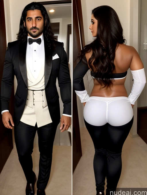 ai nude image of there is a man in a tuxedo and a woman in a white dress pics of Athlete Big Hips Dark Skin Big Ass Long Hair Arabic Busty 30s Tailcoat