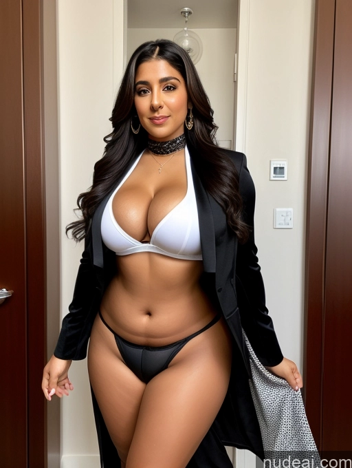 ai nude image of arafed woman in a black and white suit and a white bra pics of Athlete Big Hips Dark Skin Big Ass Long Hair Arabic Busty 30s Tailcoat