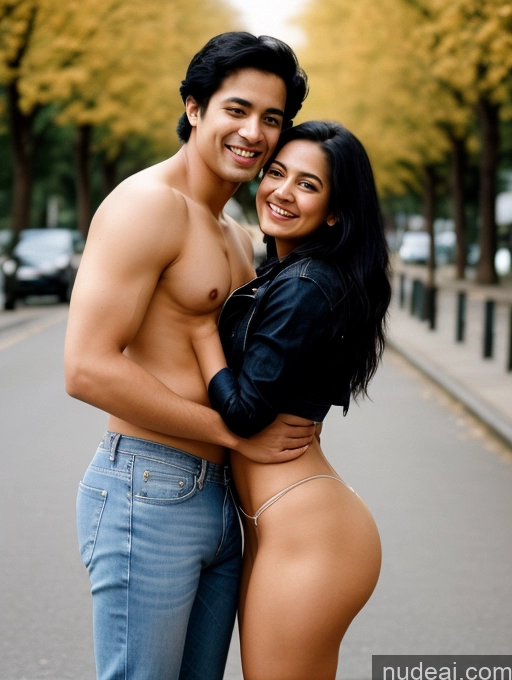 related ai porn images free for Happy Straight Film Photo Front View Topless Perfect Boobs Jeans Woman + Man Two 20s Black Hair Indian Street