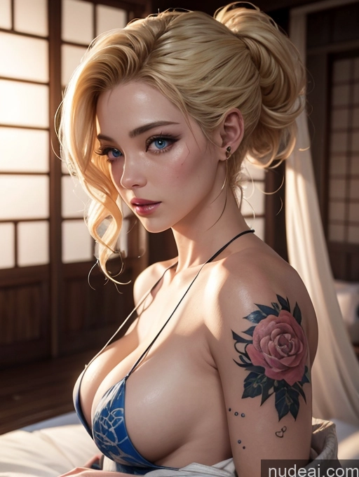 related ai porn images free for Beautiful Sexy Face Blonde White Tattoos 40s Seductive Laughing Messy Transparent 3d Onsen Kimono