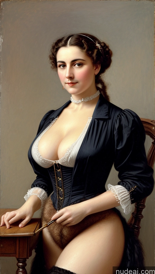 ai nude image of painting of a woman in a black dress sitting on a chair pics of Busty Pubic Hair Victorian Hairy Women Painting 50s