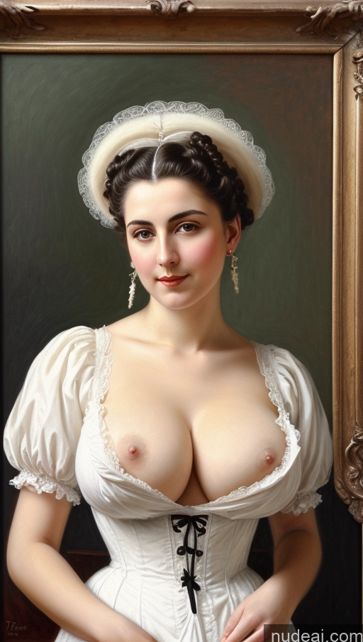 ai nude image of arafed woman in a white dress and a white hat posing for a picture pics of Victorian Busty Perfect Boobs Pubic Hair Hairy Women White Hair Painting