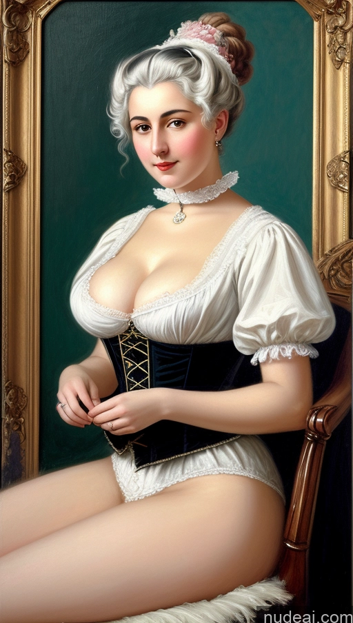 ai nude image of painting of a woman in a white dress sitting in a chair pics of Victorian Busty Perfect Boobs Pubic Hair Hairy Women White Hair Painting