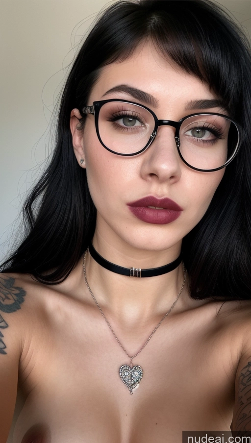 ai nude image of a close up of a woman with glasses and a choke pics of Beautiful Glasses Lipstick 18 Sad Pouting Lips Bangs Close-up View Nude Choker Goth Black Hair Athlete Skinny Fairer Skin Spreading Legs Tattoos Small Tits Abs Big Hips Thick Big Ass