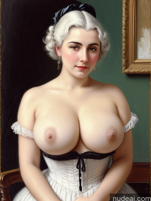 ai nude image of arafed woman in a white dress with a black hat and a black bow pics of Busty Perfect Boobs Pubic Hair White Hair Painting Victorian Hairy Women 30s