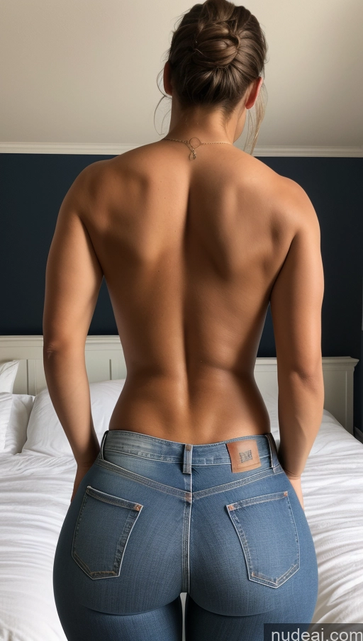 ai nude image of arafed woman in jeans showing off her butt on a bed pics of Athlete Big Hips Big Ass Bedroom Back View Jeans