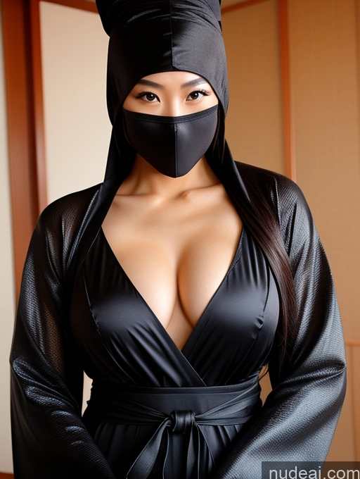 ai nude image of arafed woman in a black dress and a mask poses for a picture pics of Perfect Body Japanese Ninja Cleavage