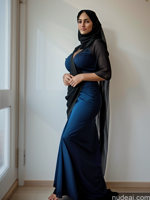 ai nude image of there is a woman in a blue dress standing by a window pics of Huge Boobs Big Ass Fat Big Hips Pubic Hair Dark Skin 50s Sad Black Hair Indian Bedroom Wife Or Girlfriend Straight Full Frontal Niqab Sari