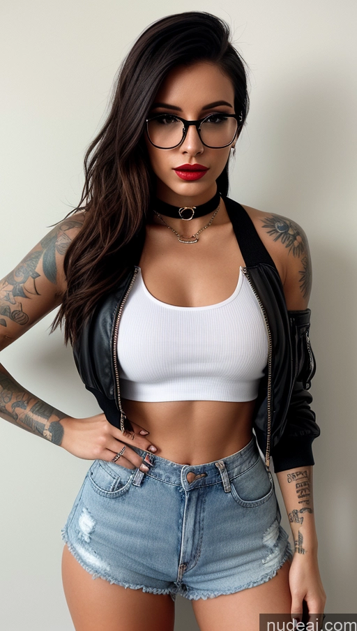 ai nude image of arafed woman with glasses and a white top posing for a picture pics of Woman One Beautiful Small Tits Big Ass Perfect Body Lipstick Tattoos Glasses 20s Sexy Face Brunette British 3d Bomber Choker Daisy Dukes High Socks Hip Hop Tank Top Alternative