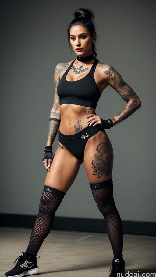 ai nude image of arafed woman with tattoos and stockings posing for a picture pics of One Beautiful Small Tits Big Ass Perfect Body Lipstick Tattoos 20s Sexy Face British 3d Choker High Socks Hip Hop Alternative Stylish Casual Goth Bending Over Athlete Sports Bra Steampunk