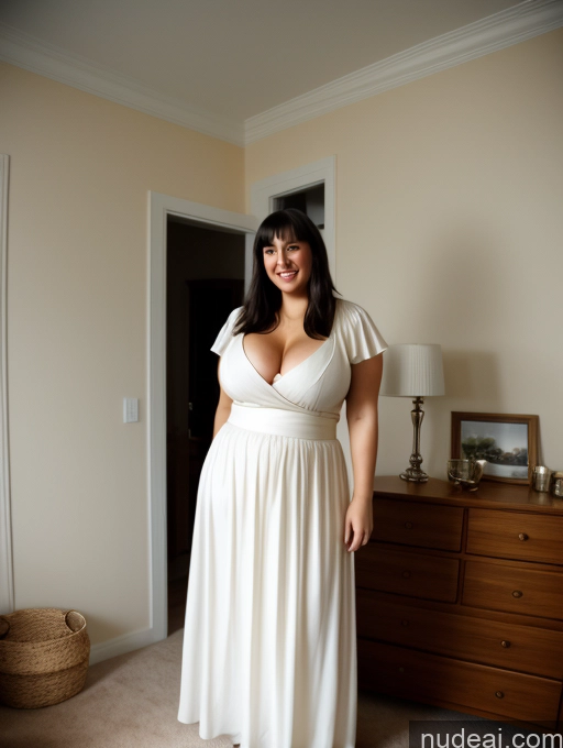 ai nude image of there is a woman in a white dress standing in a room pics of Big Ass Chubby Big Hips Long Legs Pubic Hair 30s Happy Black Hair Bangs White Full Frontal Wife Or Girlfriend High Heels Skinny Fat Bedroom Busty Traditional Pantyhose Blouse Long Skirt