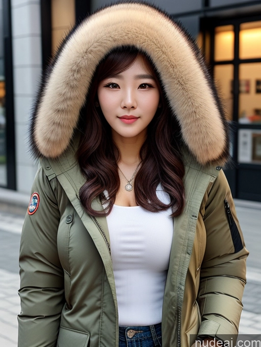 ai nude image of arafed woman in a parka with a fur hood pics of Korean Perfect Boobs Parka