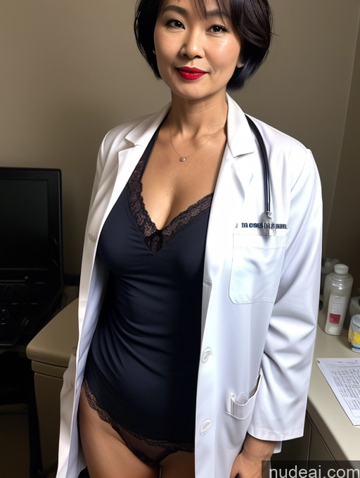 related ai porn images free for Milf Perfect Boobs Lipstick Pixie Dark Lighting Asian Doctor Lab Coat Partially Nude