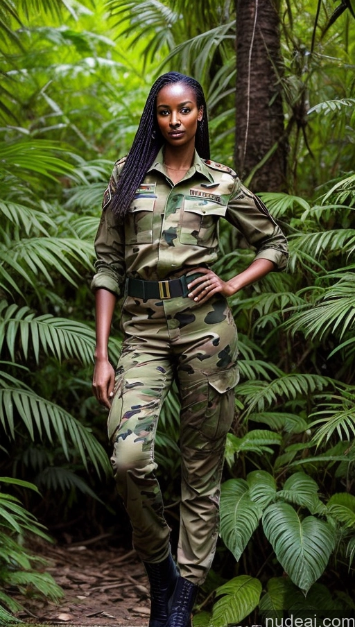 ai nude image of araffe woman in camouflage uniform posing for a picture in the jungle pics of Ethiopian Military Jungle Perfect Body Long Legs