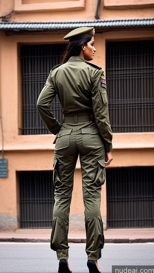 ai nude image of woman in military uniform standing on street corner with building in background pics of Military Long Legs Two Back View Street Indian Perfect Body