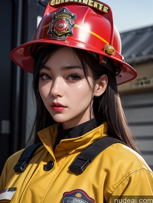 ai nude image of araffe wearing a firefighter's uniform and a fire hat pics of Korean Perfect Boobs Firefighter