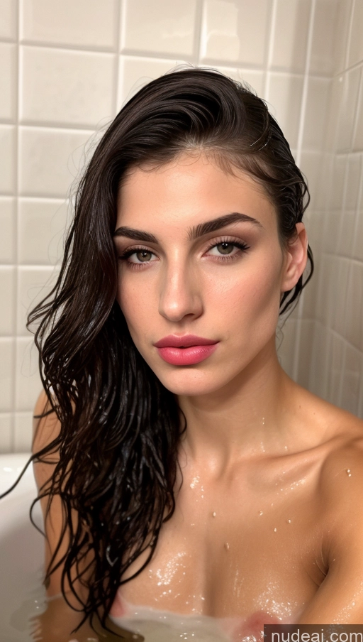 ai nude image of arafed woman with wet hair sitting in a bathtub pics of Athlete Abs Skinny Perfect Body Fairer Skin Sad Pouting Lips Nude Lipstick Beautiful Small Tits Short Jewish Shower Bathing Big Ass Thick Big Hips 20s