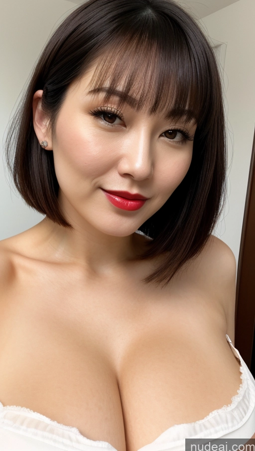 ai nude image of there is a woman with a big breast posing for a picture pics of Woman One Huge Boobs Beautiful Lipstick Fairer Skin 30s Black Hair Close-up View Detailed Simple Bobcut Japanese Sundress