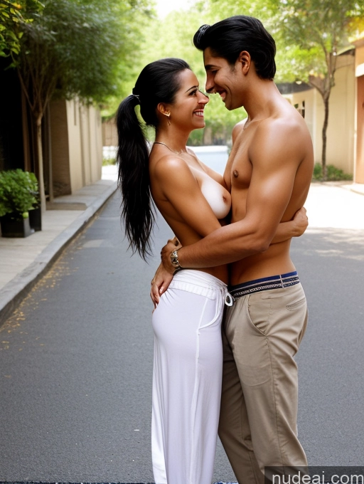 related ai porn images free for Perfect Body Happy Film Photo Front View Topless Black Hair Two Woman + Man Long Legs 30s Pigtails Harem Pants Street Indian