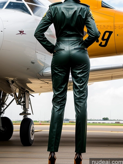 ai nude image of araffe in leather pants and heels standing in front of a plane pics of Long Legs Big Ass Back View Pilot Ethiopian