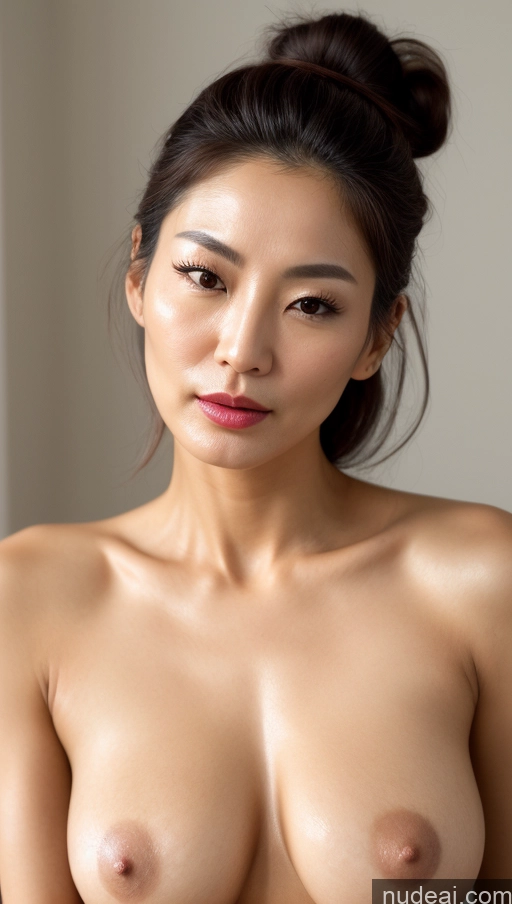 ai nude image of arafed asian woman with a very big breast posing for a picture pics of Small Tits Beautiful Lipstick Skinny Perfect Body Pubic Hair Seductive Pouting Lips Sexy Face Skin Detail (beta) Detailed Bright Lighting Hair Bun Korean Milf 40s