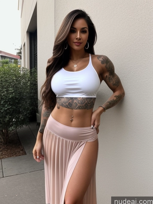 ai nude image of a woman with tattoos and a skirt posing for a picture pics of Perfect Boobs Beautiful Tattoos Muscular Perfect Body Thai 80s 90s Casual Blouse Crop Top Tank Top Teacher Long Skirt Lingerie Long Hair