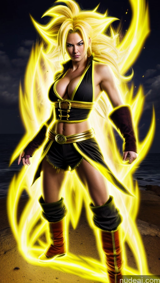 ai nude image of a close up of a person with a fire on a beach pics of Pirate Super Saiyan 3 Neon Lights Clothes: Yellow Powering Up One