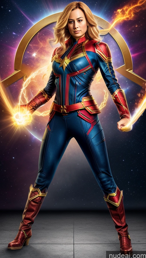 ai nude image of captain marvel is posing in a space suit with a glowing circle pics of Pirate Captain Marvel Powering Up