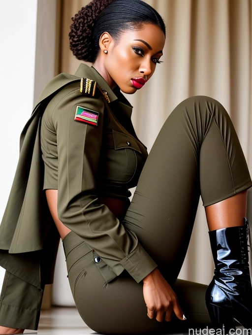 ai nude image of there is a woman in a military uniform sitting on the floor pics of Ethiopian Spreading Legs Military Big Ass Long Legs Back View Pouting Lips