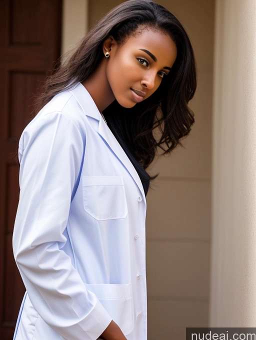 ai nude image of arafed woman in a white lab coat standing in front of a building pics of Beautiful Sexy Face Ethiopian Big Ass Side View 18 Lab Coat