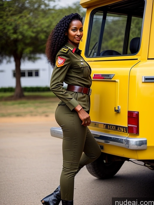 ai nude image of araffe in military uniform standing next to a yellow truck pics of Ethiopian Beautiful Side View Big Ass Long Legs 40s Military