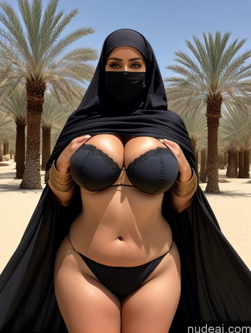 ai nude image of araffe woman in a black hijab and a black mask pics of Milf Two Huge Boobs Big Ass Thick Big Hips Oiled Body Arabic Oasis Fantasy Armor Medieval Niqab