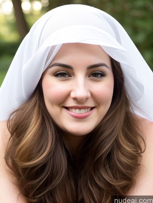 ai nude image of smiling woman with white veil on head and eyes in park pics of Woman Two Busty Beautiful Fat Short Pubic Hair 30s Happy Blonde British Fairer Skin Front View On Back Long Hair Niqab