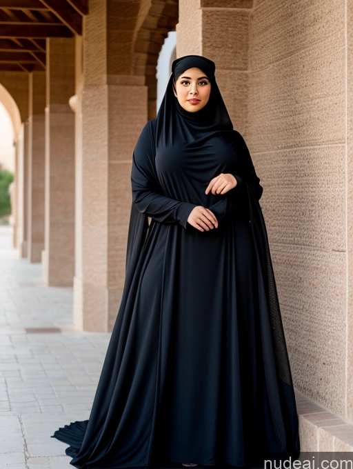 ai nude image of araffe woman in black dress standing in front of a building pics of Big Hips Thick Niqab