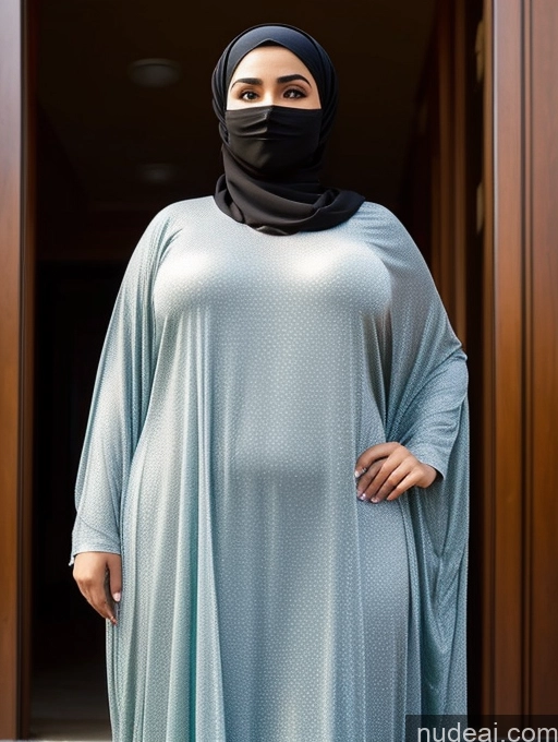 ai nude image of araffe wearing a black mask and a blue dress standing in front of a door pics of Big Hips Thick Niqab