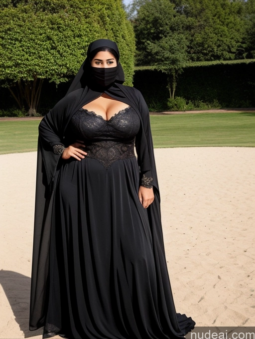 ai nude image of woman in black dress and black veil standing on sand in park pics of Big Hips Thick Niqab