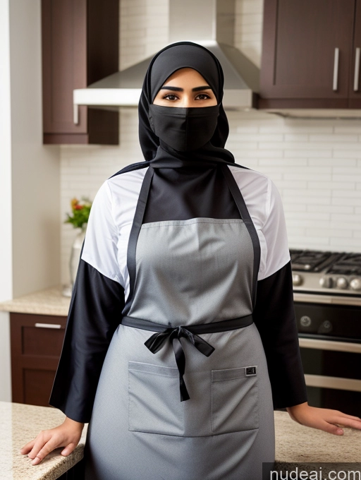 ai nude image of woman wearing a black and white apron and a black and white scarf pics of Big Hips Thick Niqab Apron