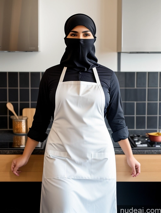 ai nude image of arafed woman in a black and white apron and a black hat pics of Big Hips Thick Niqab Apron Partially Nude