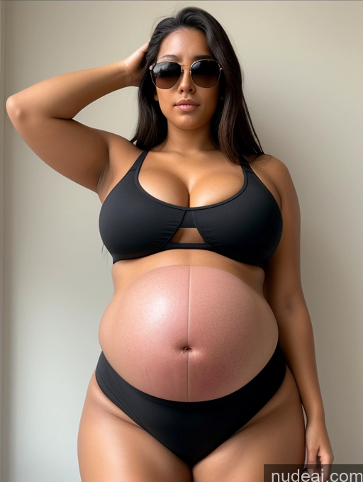 ai nude image of pregnant woman in black bikini and sunglasses posing for a picture pics of Two Big Ass Thick Short Perfect Body Oiled Body 18 Black Hair Huge Boobs Sunglasses Serious British Crop Top Pregnant