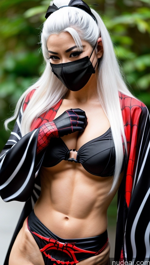 ai nude image of araffe dressed in a black and red outfit and mask pics of Kimono Black Cat