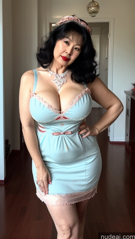 Milf One Busty Big Ass Big Hips Pubic Hair Fairer Skin Lipstick Asian Black Hair Sweet Style Dress V2 60s