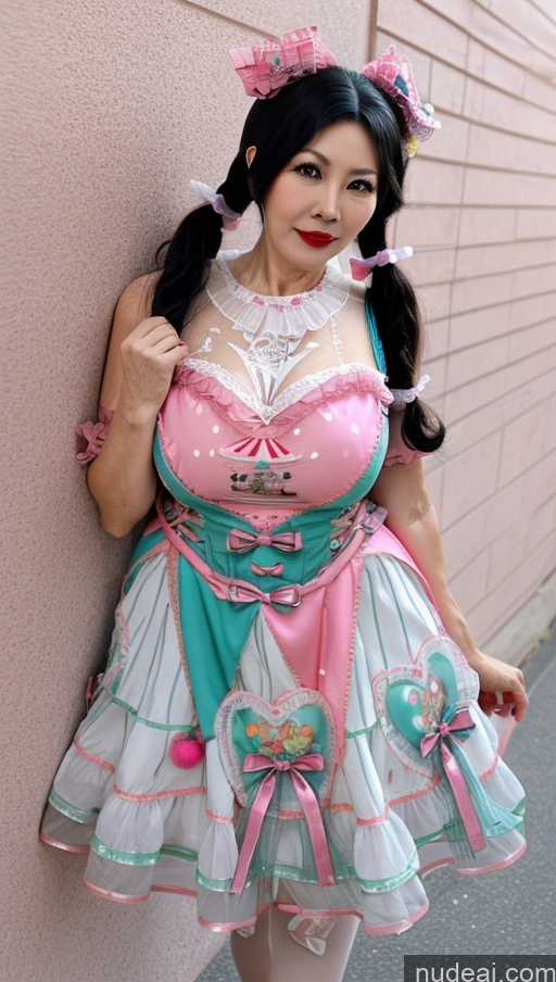 Milf One Busty Big Ass Big Hips Pubic Hair Fairer Skin Lipstick Asian Black Hair 60s Pigtails Sweet Style Dress V2 Cosplay