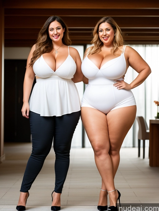 ai nude image of two women in white tops and black pants posing for a picture pics of Long Legs Tall Fat Chubby Big Hips Big Ass High Heels Busty Beautiful Perfect Body Huge Boobs Two 40s Happy Orgasm