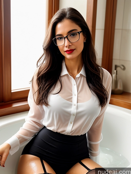 ai nude image of there is a woman in a white shirt and black shorts in a bathtub pics of Sorority Busty Perfect Boobs Beautiful Glasses Lipstick Perfect Body Pubic Hair Oiled Body Seductive Close-up View Blouse Panties Polo Professor Secretary Teacher Stylish Stockings Transparent Bathing